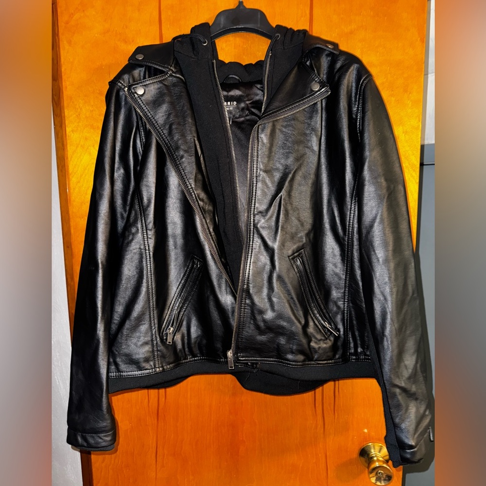torrid Black Faux Leather Hooded Jacket